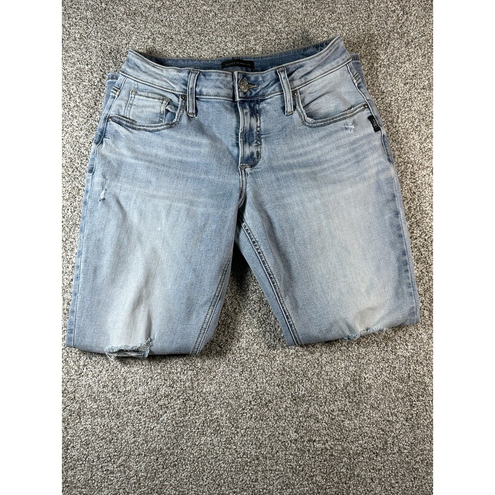 Silver Jeans Co Jeans Womens W27 L27‎ Blue Boyfriend Relaxed Stretch Embroidered